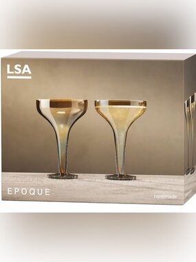 LSA International Epoque handmade hollow stem amber champagne saucers set of 2